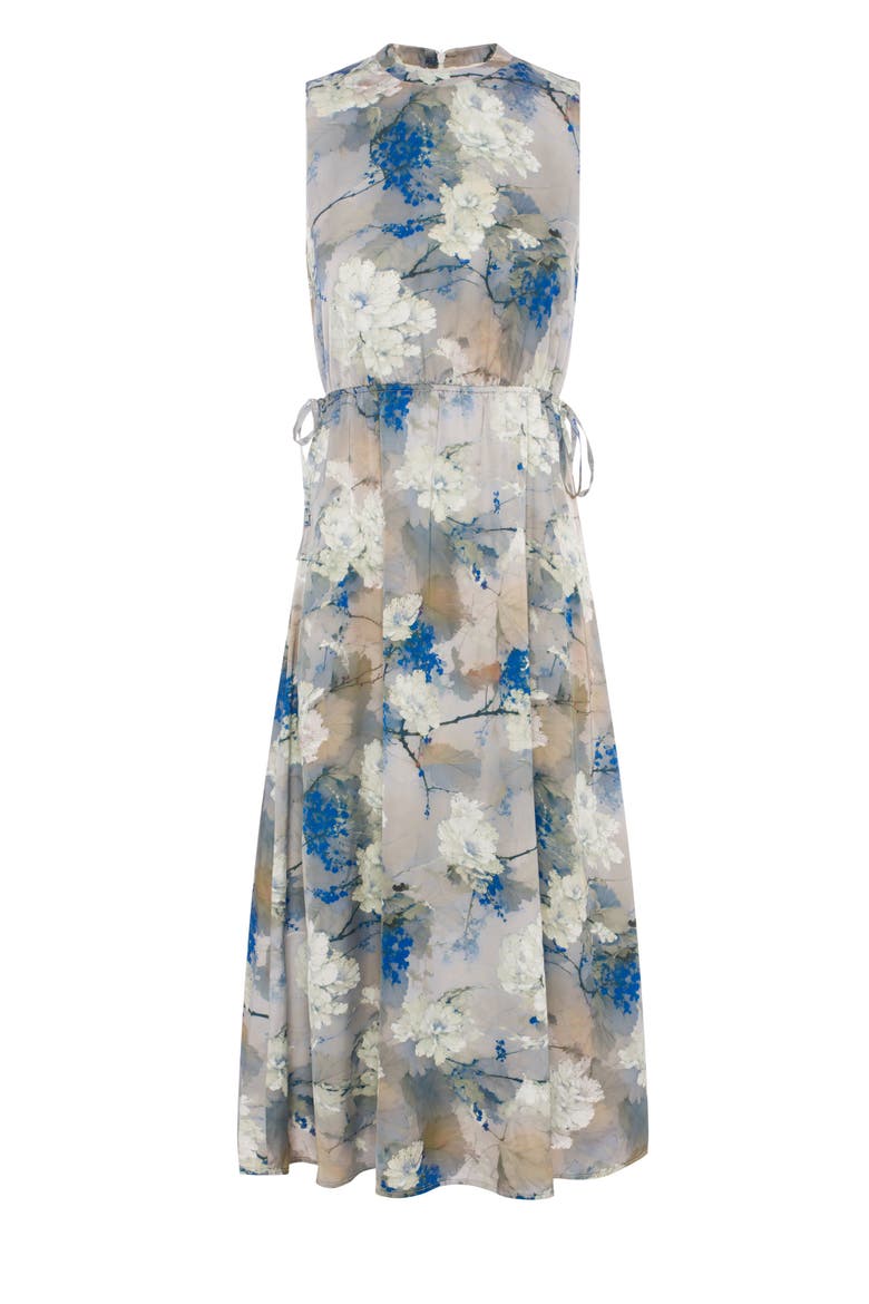 Floral Chiffon Elastic Waist Bungee Jumper, Main, color, Silver Print