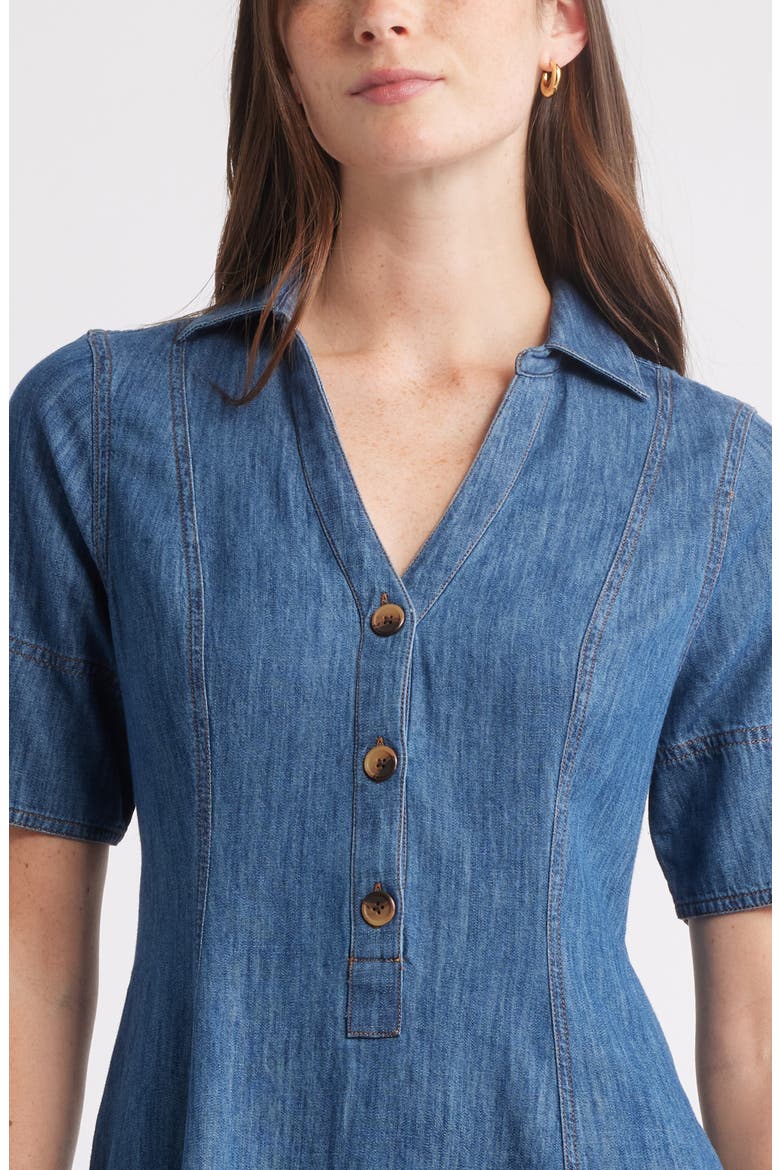 Chambray A-Line Shirtdress, Alternate, color, DARK WASH
