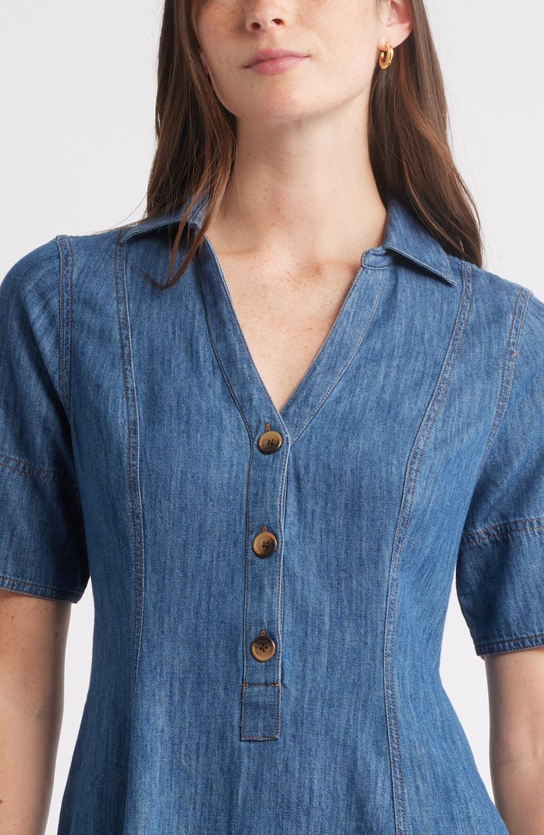 Caslon<sup>®</sup> Chambray A-Line Shirtdress, Alternate, color, Dark Wash