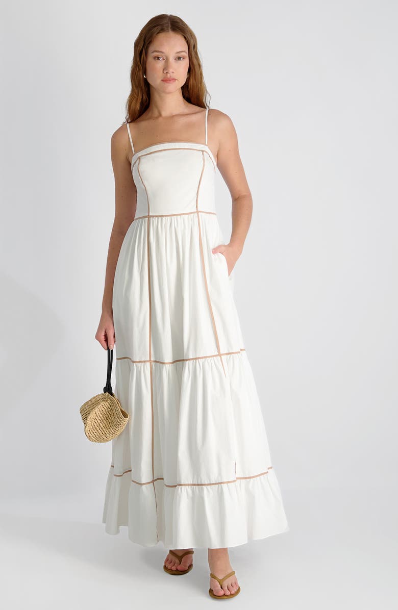 French Connection Cambria Contrast Trim Cotton Maxi Dress, Alternate, color, Summer White