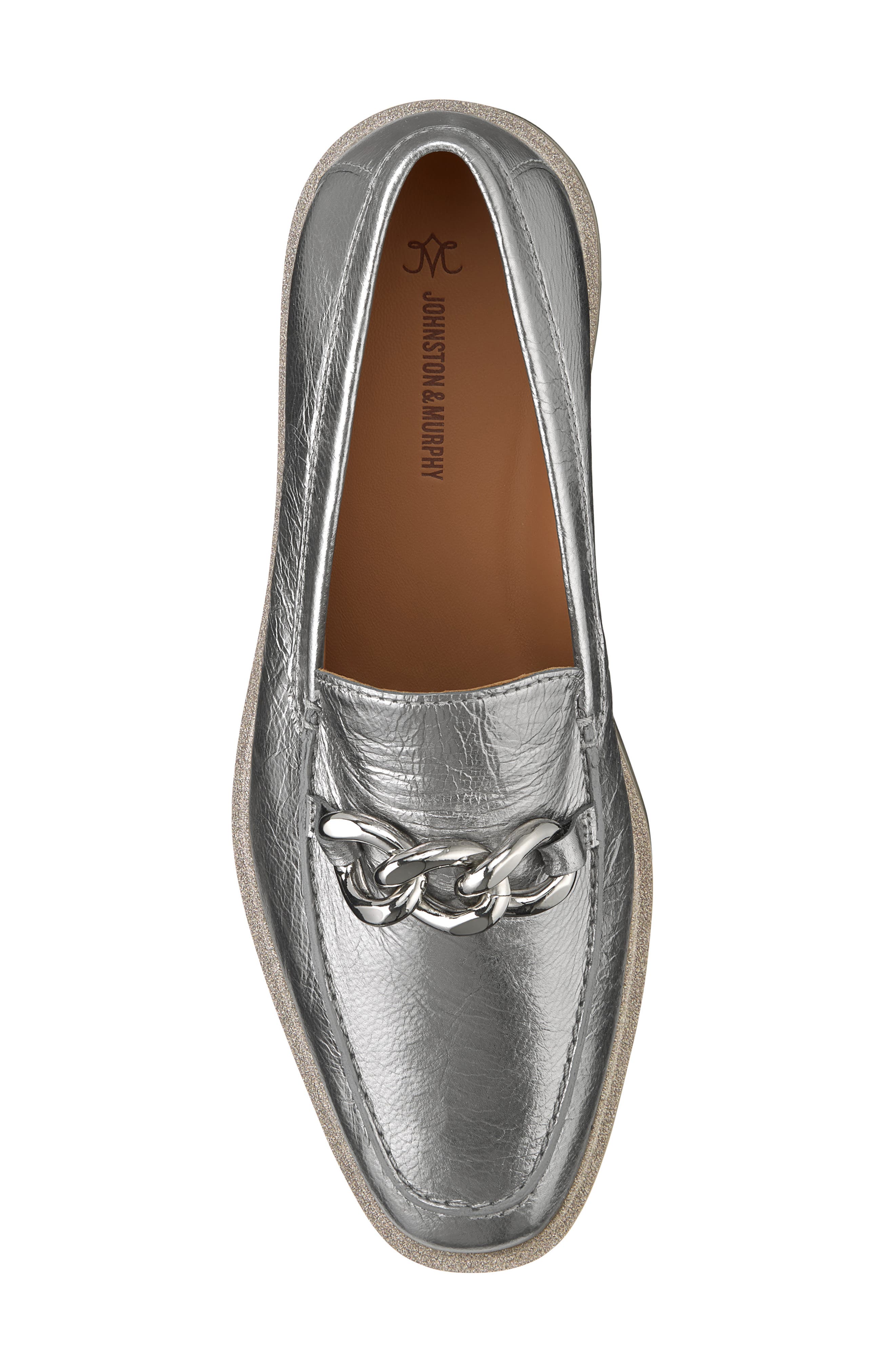 Gracelyn Chain Wedge Loafer, Alternate, color, SILVER METALLIC SHEEPSKIN