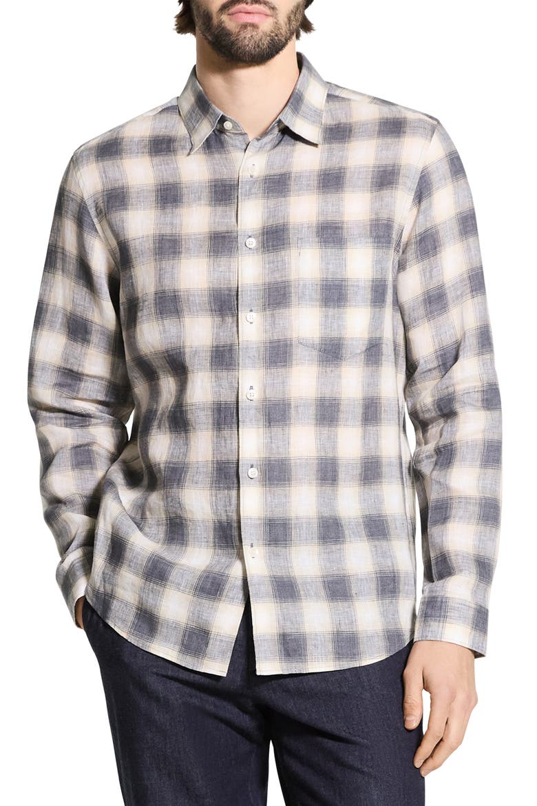Irving Ombré Check Linen Button-Up Shirt, Main, color, CARBON MULTI