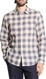 Theory Irving Ombré Check Linen Button-Up Shirt