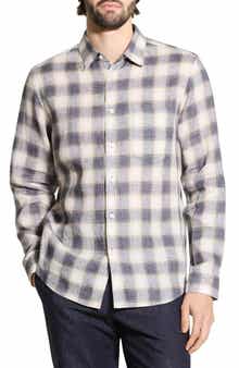 Theory Irving Ombré Check Linen Button-Up Shirt