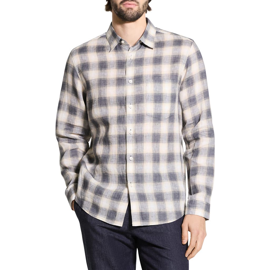 Theory Irving Regular Fit Check Linen Shirt In Multi