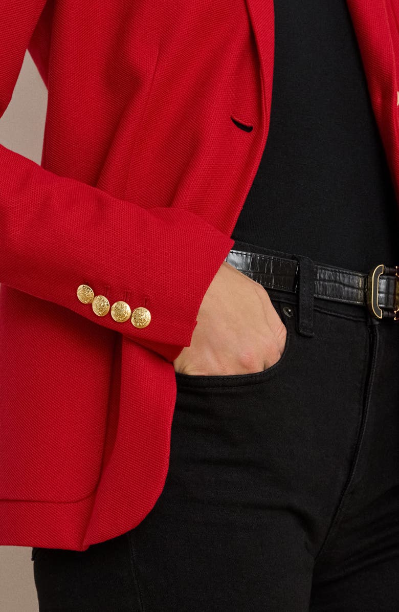 Lauren Ralph Lauren Bullion Jacquard Logo Patch Cotton Blend Blazer, Alternate, color, Ralph Red