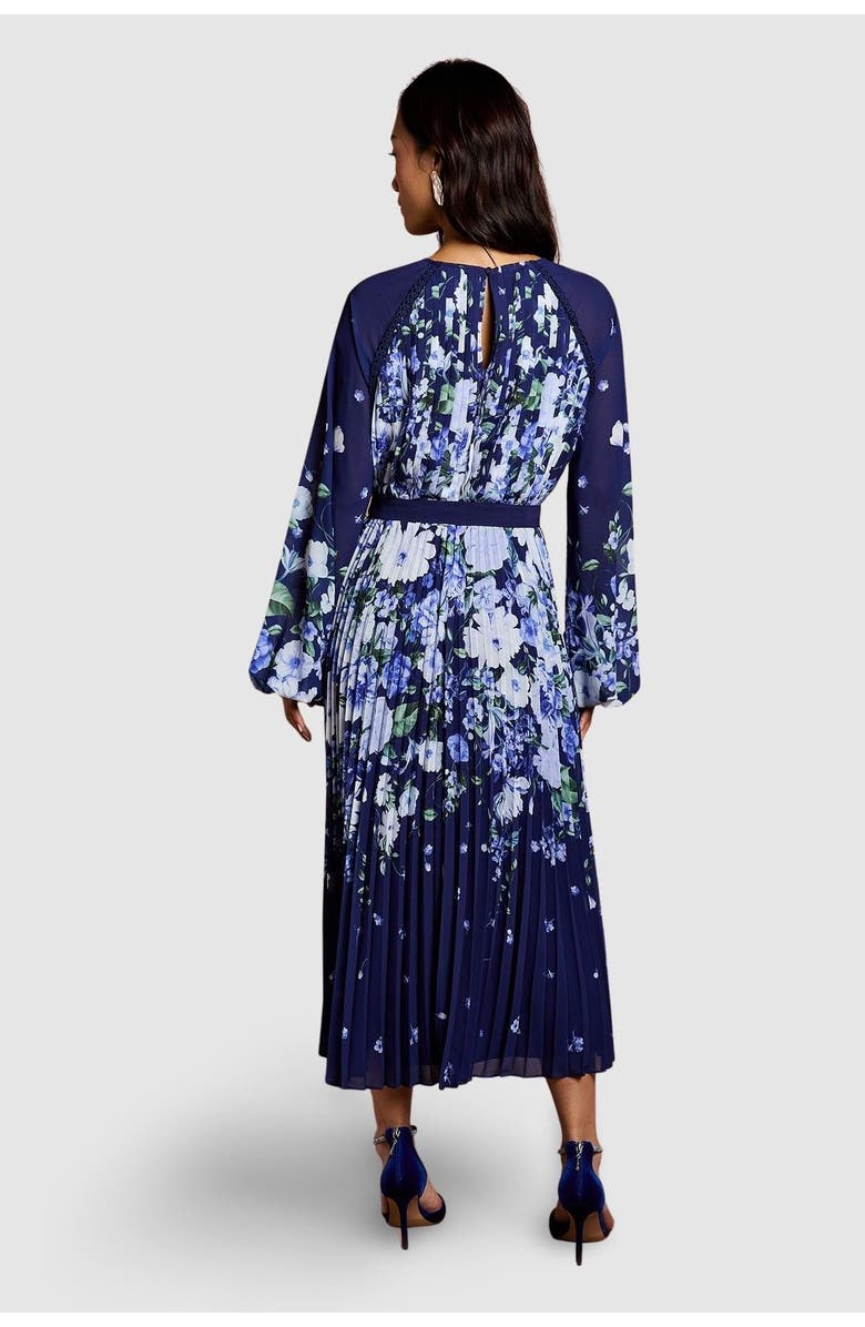 Coast Floral Pleated Georgette Midi Dress, Alternate, color, Navy