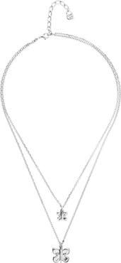 UNODE50 Double Butterfly & Pearl Necklace in Silver-Tone
