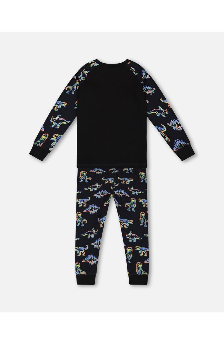 Deux par Deux Baby Boy's Organic Cotton Two Piece Pajama Set Black Printed Neon Dino, Alternate, color,