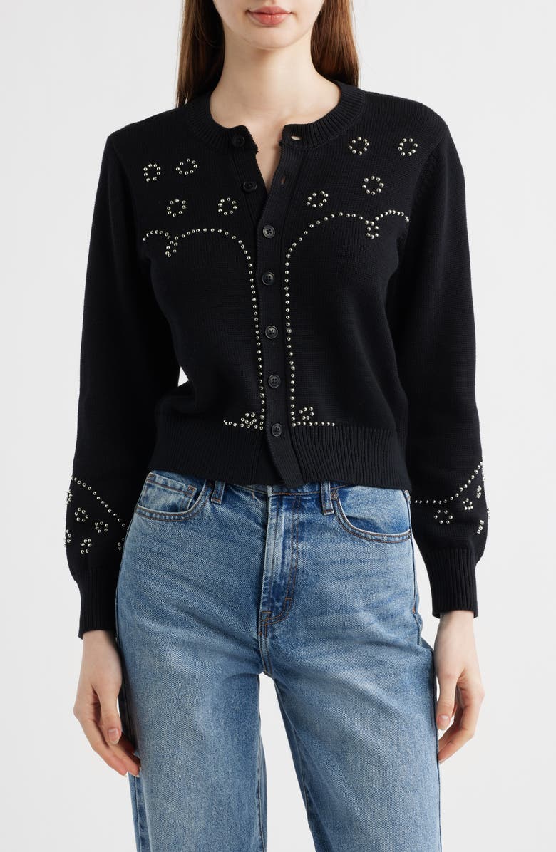 THE GREAT. The Studded Cardigan, Main, color, Black