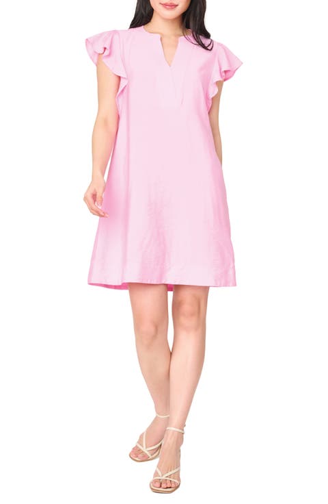 Flutter Sleeve Notch Neck Shift Dress