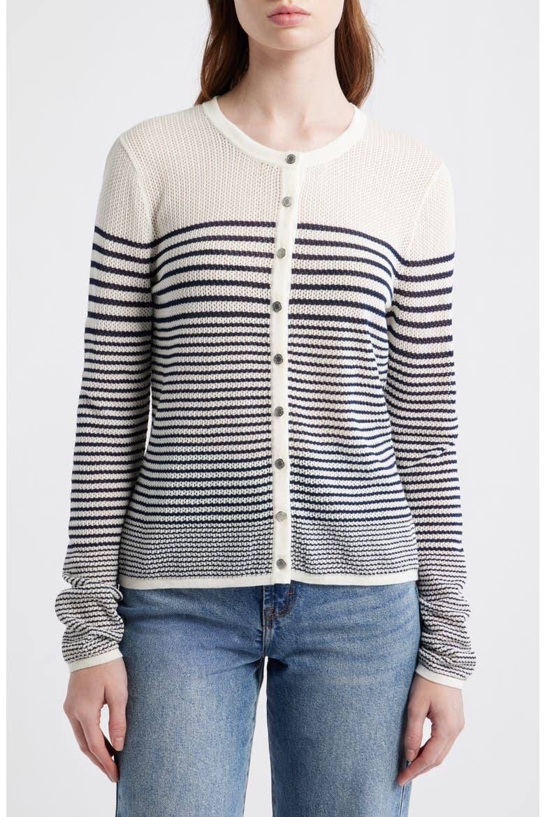 Daisy Stripe Cotton Blend Cardigan, Main, color, WHITE