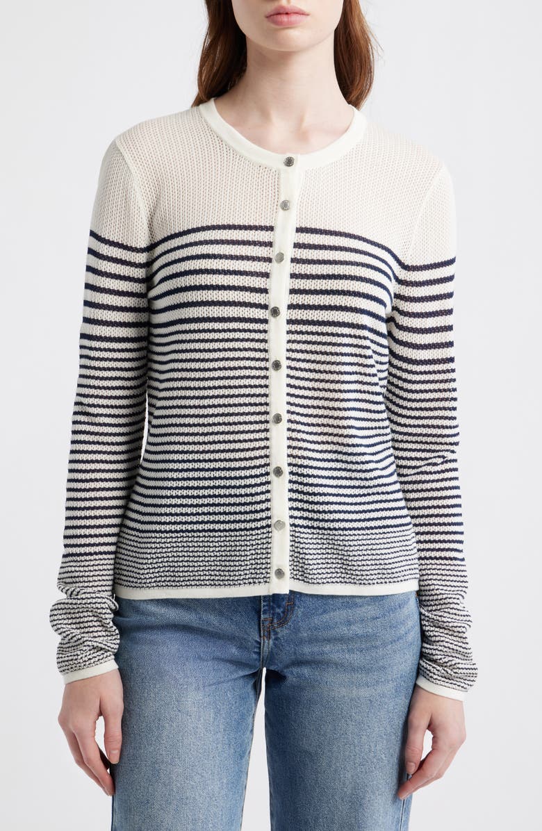 rag & bone Daisy Stripe Cotton Blend Cardigan, Main, color, White