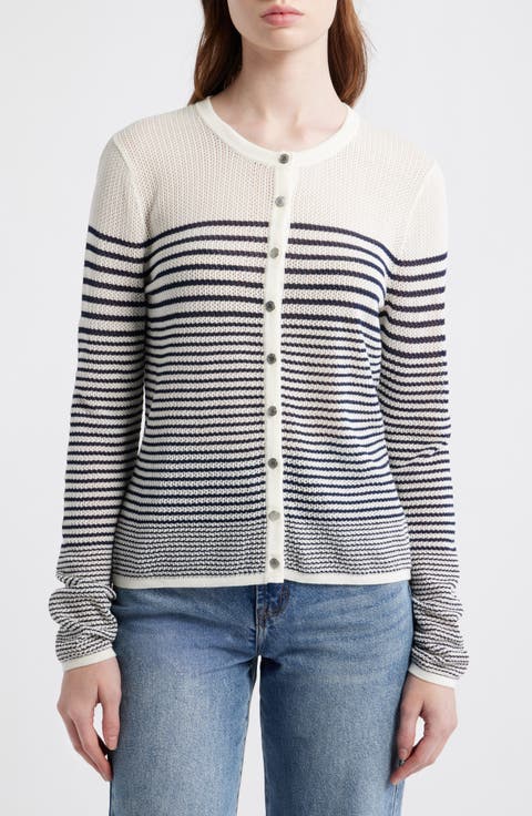Daisy Stripe Cotton Blend Cardigan