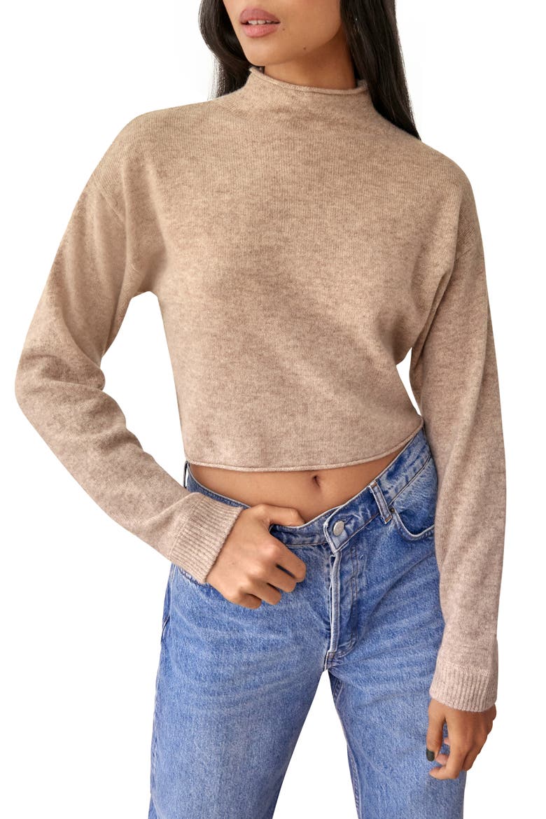 Recycled Cashmere Blend Crop Roll Neck Sweater, Main, color, OATMEAL