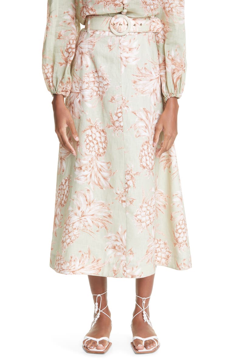 Zimmermann Pineapple Print Linen Skirt, Main, color, 