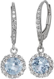 FZN Sterling Silver Created Sapphire Drop Earrings