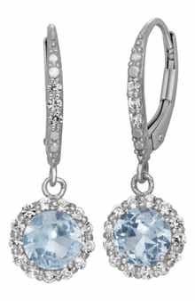 FZN Sterling Silver Created Sapphire Drop Earrings