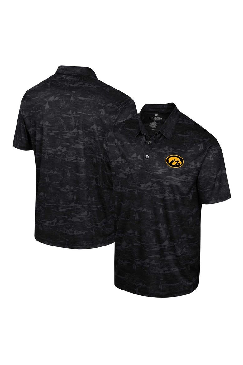 Men's Colosseum Black Iowa Hawkeyes Daly Print Polo, Main, color, Black