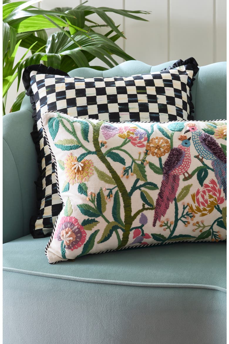 Courtly Check Ruffle Accent Pillow, Alternate, color, BLACK/ WHITE
