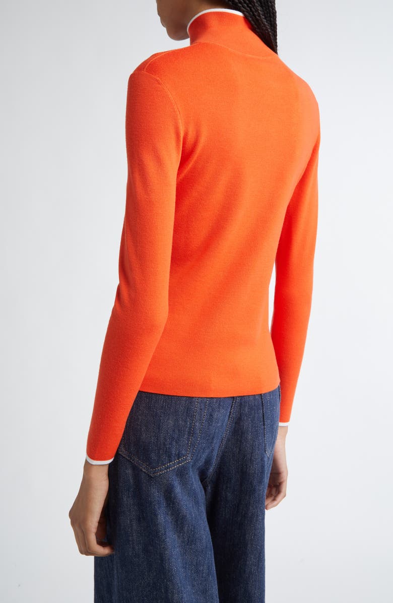 Akris punto Contrast Trim Virgin Merino Wool Zip Front Cardigan, Alternate, color, Orange/ Cream