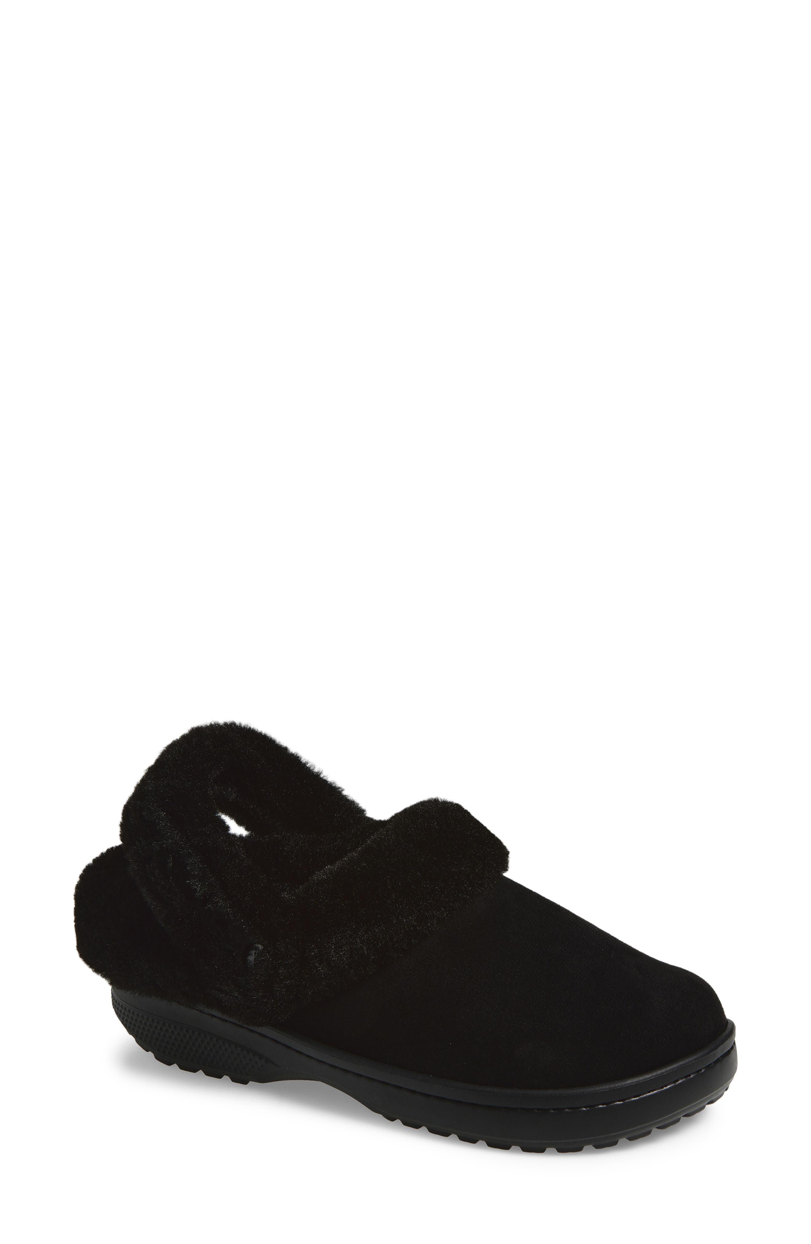 CROCS Unfurgettable Faux Suede & Faux Fur Clog, Main, color, Black