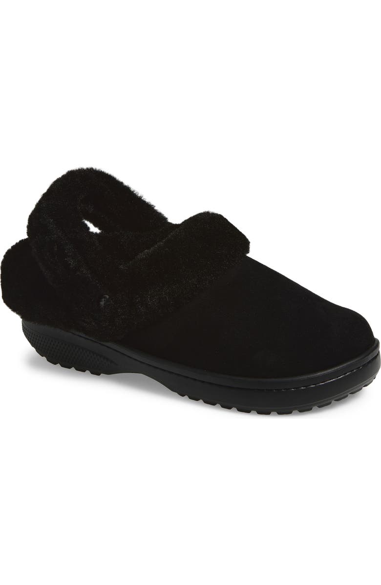 CROCS Unfurgettable Faux Suede & Faux Fur Clog, Main, color, Black