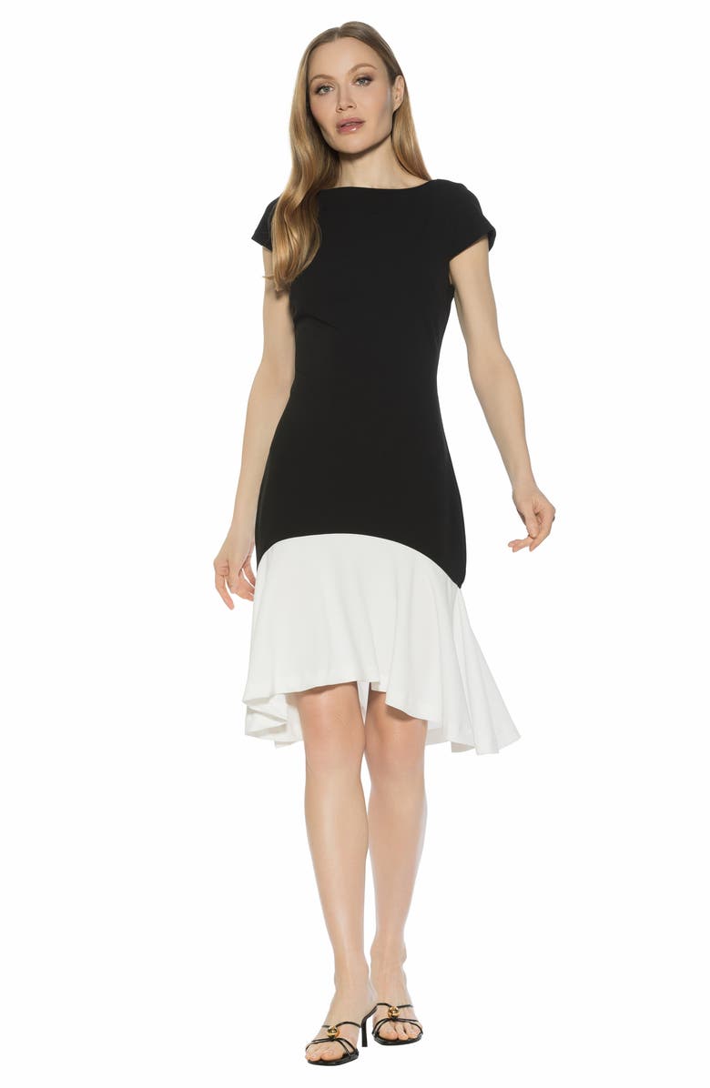 Alexia Admor Renata Cap Sleeve Handkerchief Hem Knit Dress, Alternate, color, Black/ White