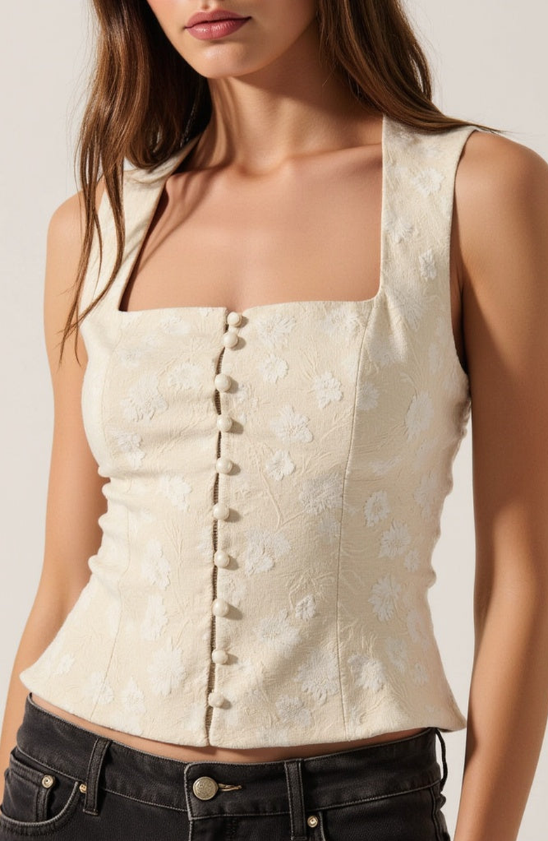 Modenaire Floral Jacquard Corset-Inspired Top, Alternate, color, Cream