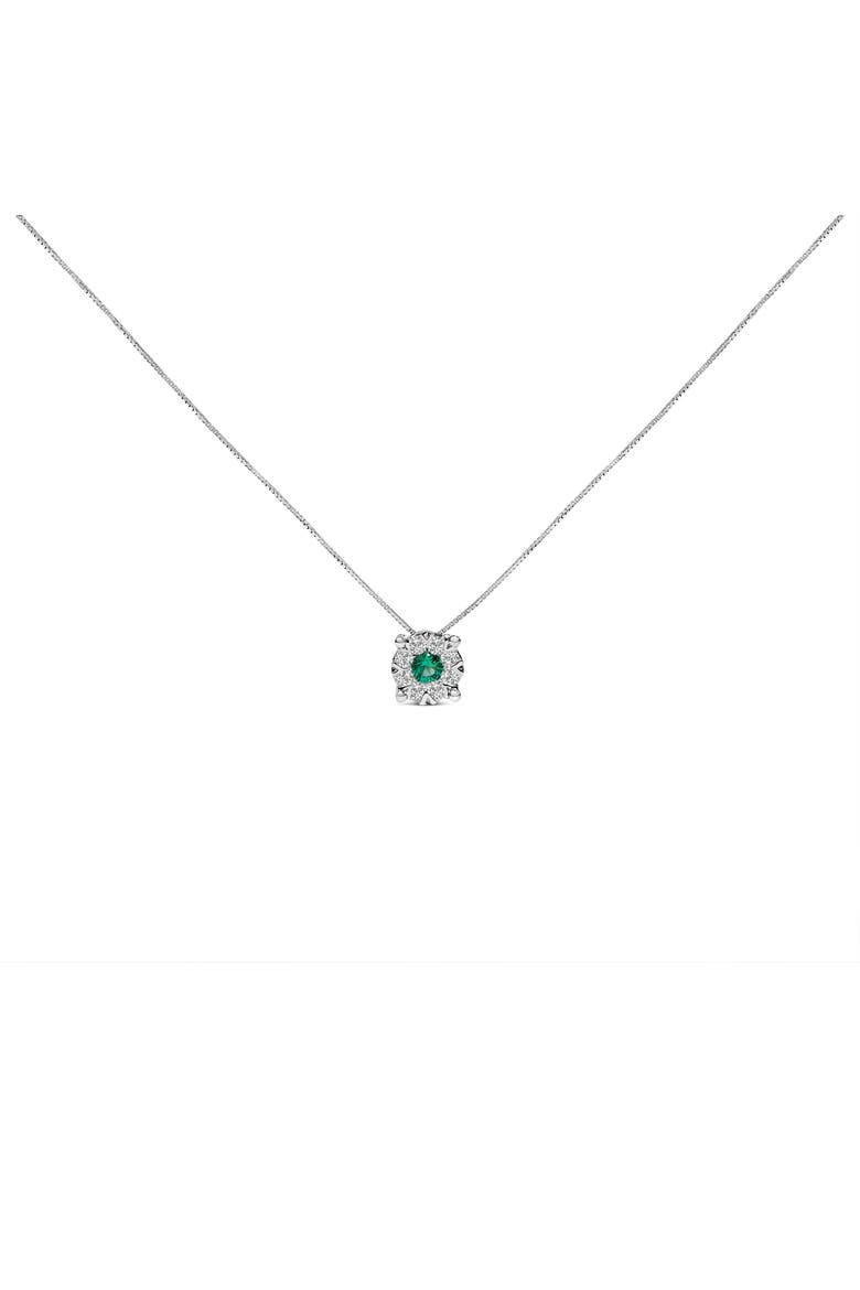14K Gold Emerald & 1/3 Cttw Diamond Halo Pendant Necklace, Alternate, color, White