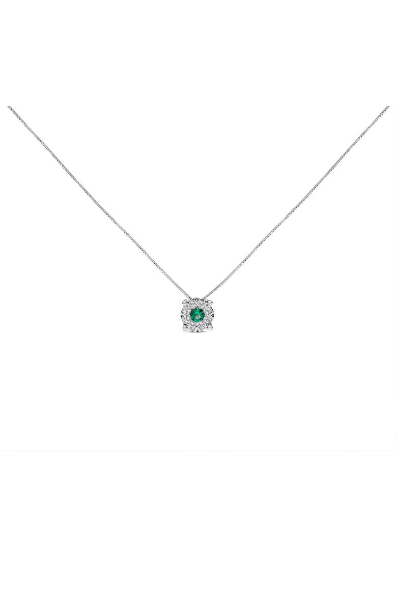 Haus of Brilliance 14K Gold Emerald & 1/3 Cttw Diamond Halo Pendant Necklace, Alternate, color, White