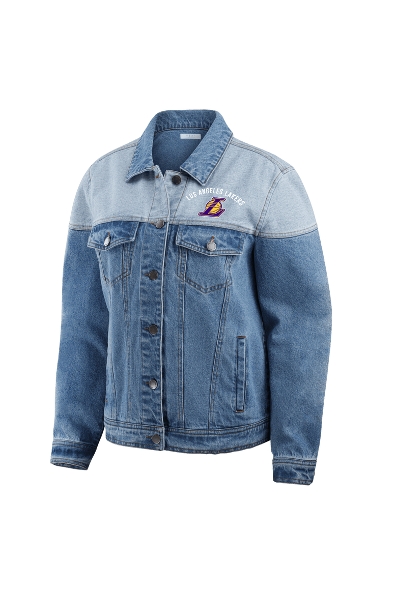 Women's WEAR by Erin Andrews Blue Los Angeles Lakers Full-Button Denim Jacket, Alternate, color, Blue
