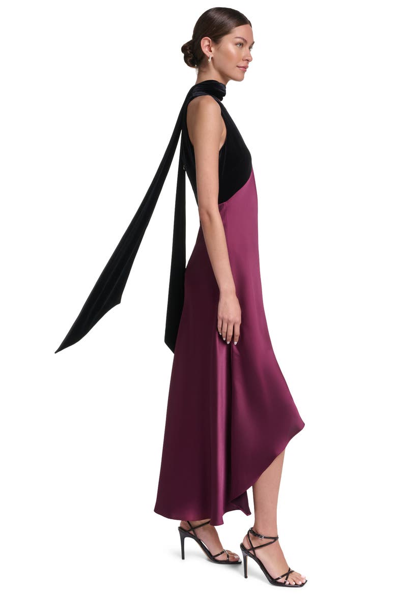 Sleeveless Velvet and Satin V-Neck Scarf Dress, Alternate, color, Cabernet/Black