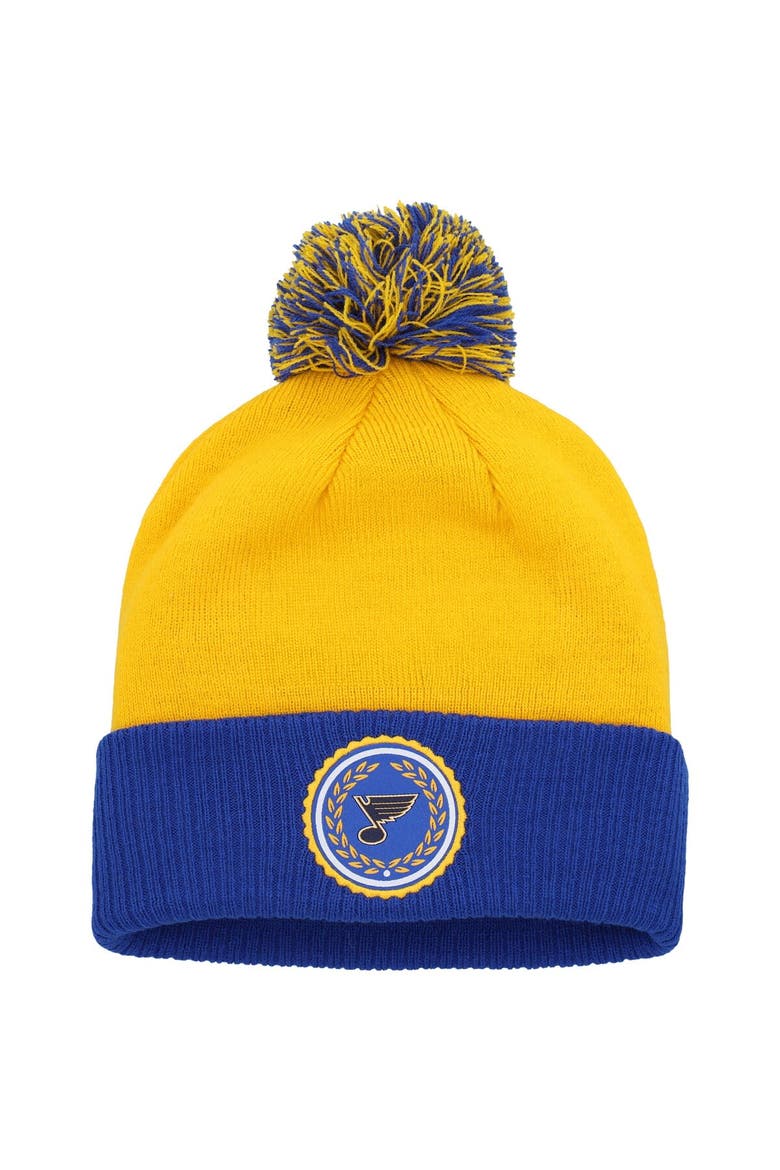 Women's adidas Gold St. Louis Blues Laurel Cuffed Knit Hat with Pom, Main, color, Gold