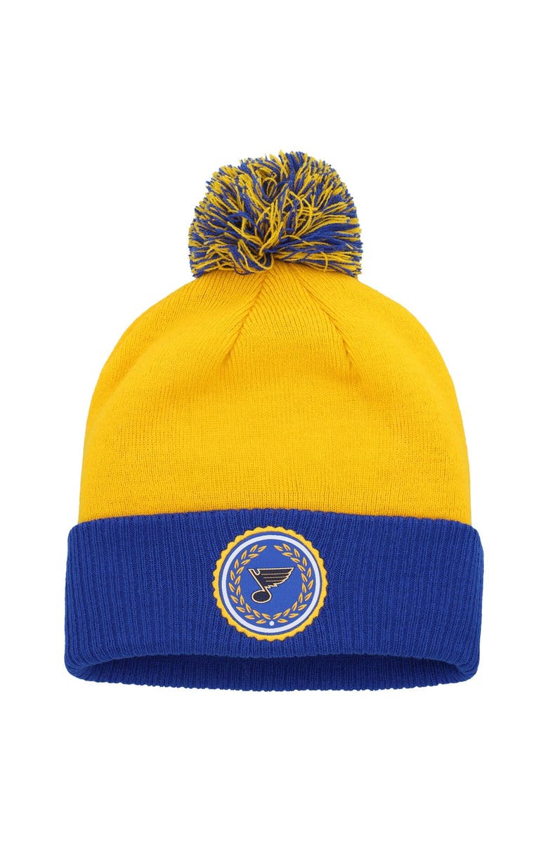 adidas Women's adidas Gold St. Louis Blues Laurel Cuffed Knit Hat with Pom, Main, color, Gold