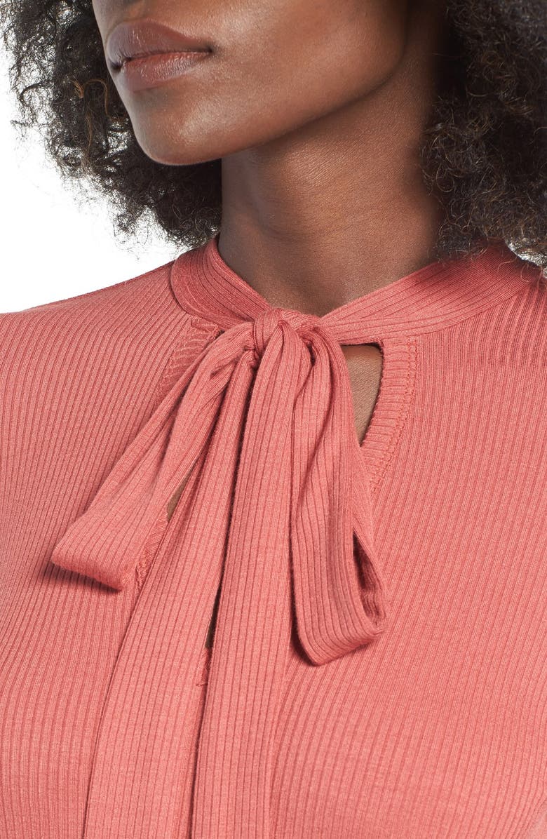 June & Hudson Ribbed Tie Neck Top, Alternate, color, 