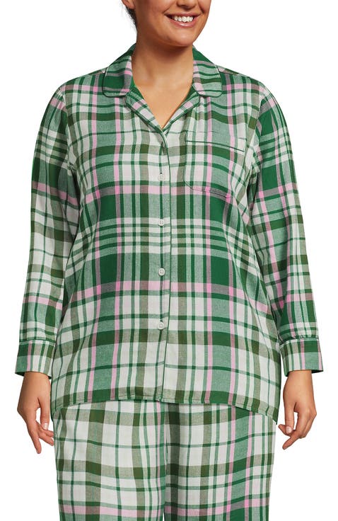Plus Size Long Sleeve Print Flannel Pajama Top