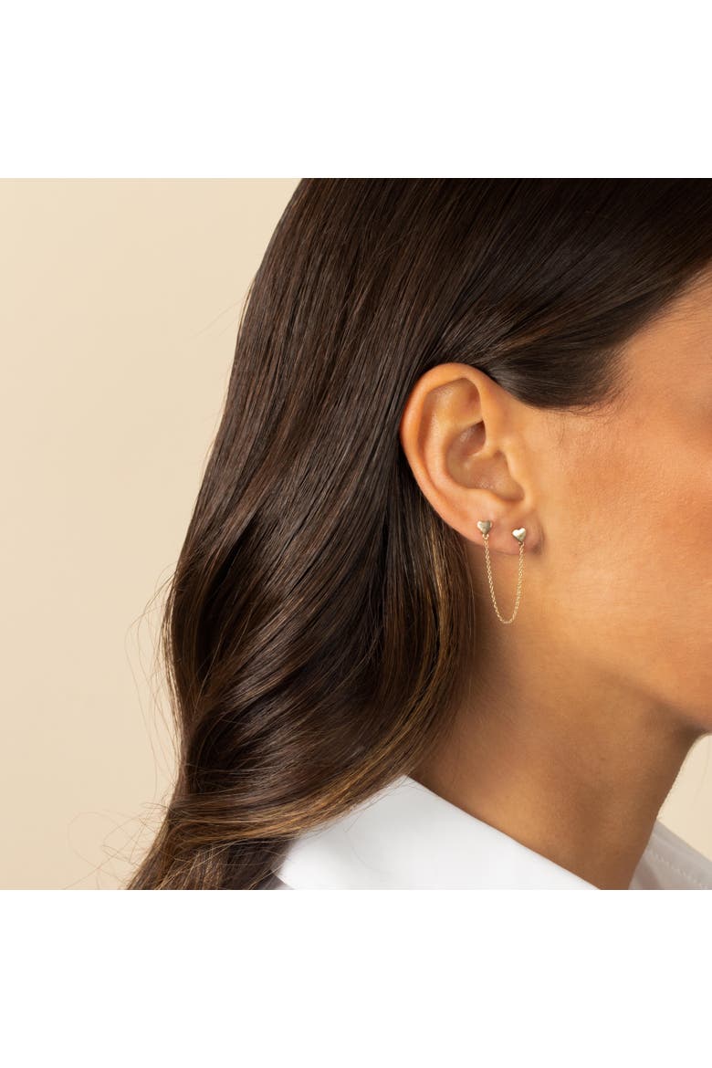 Solid Double Heart Chain Stud Earring 14K, Alternate, color, 14K Gold