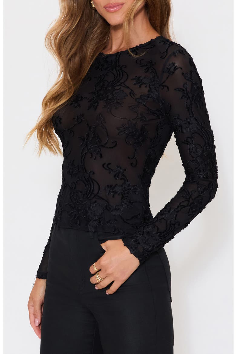 Stella Floral Devoré Long Sleeve Top, Alternate, color, BLACK