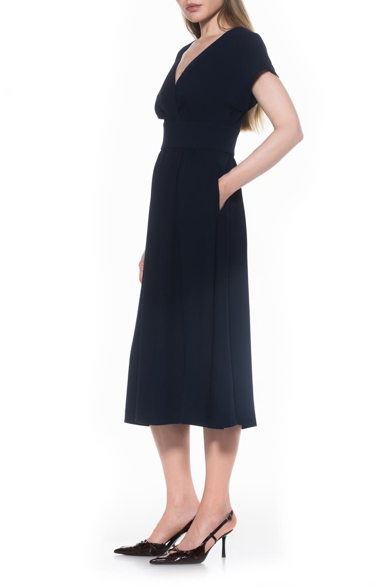 Ava Short Sleeve Fit & Flare Midi Dress, Alternate, color, NAVY