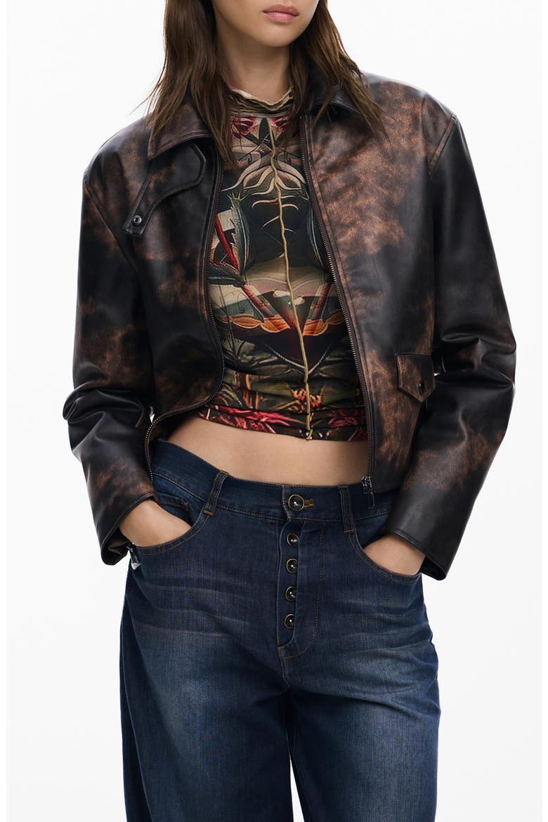 Faux Leather Jacket, Main, color, KHAKI