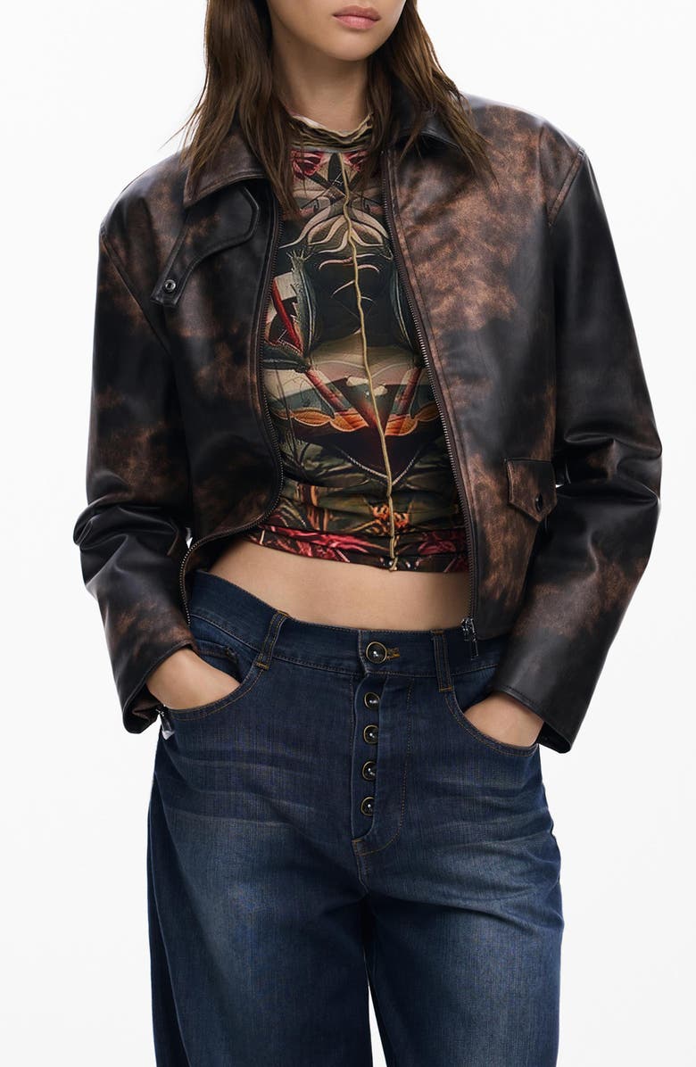 Desigual Faux Leather Jacket, Main, color, Khaki