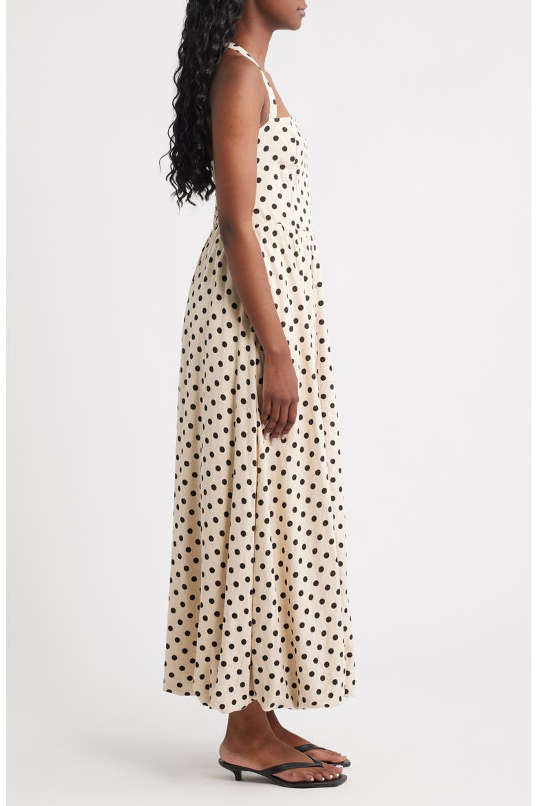 Spotty Halter Neck Linen Blend Fit & Flare Dress, Alternate, color, NEUTRAL