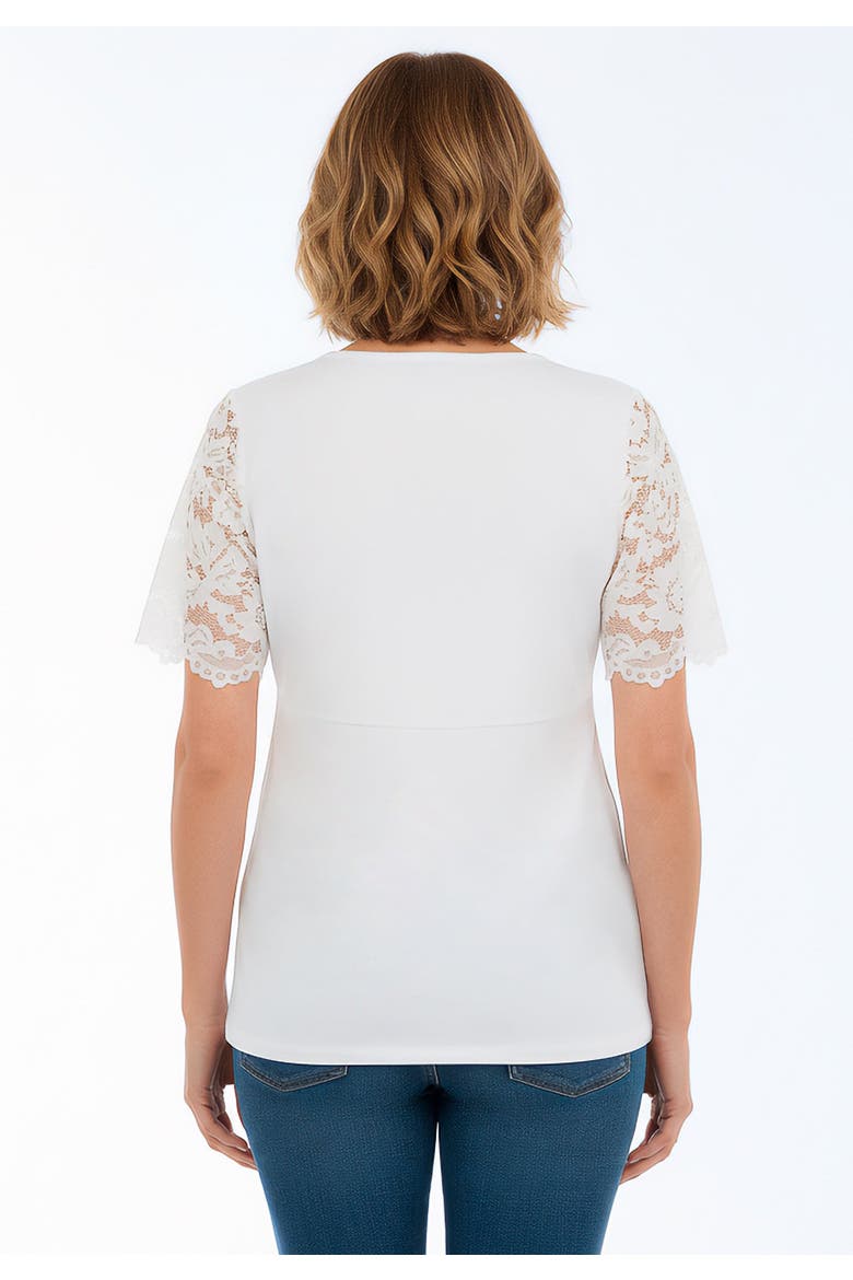 Lace Trim V Neck Top, Alternate, color, WHITE