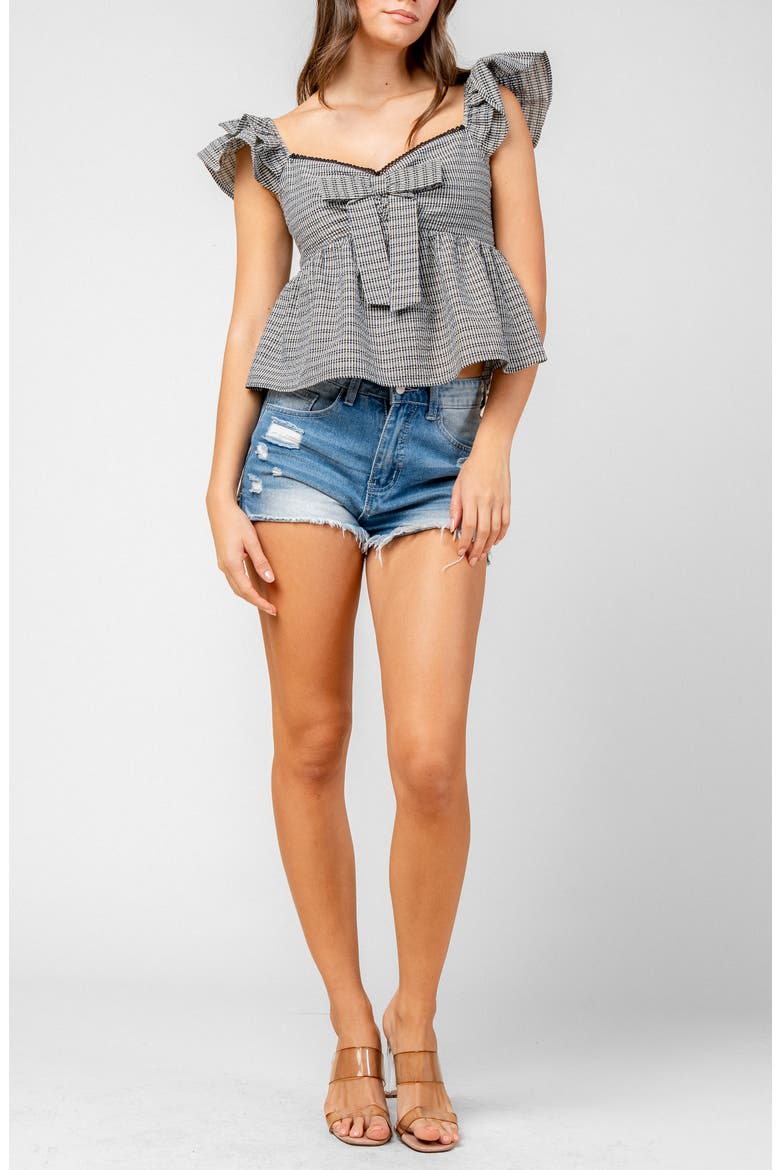 Ruffled Sleeve Babydoll Top, Alternate, color, BLACK