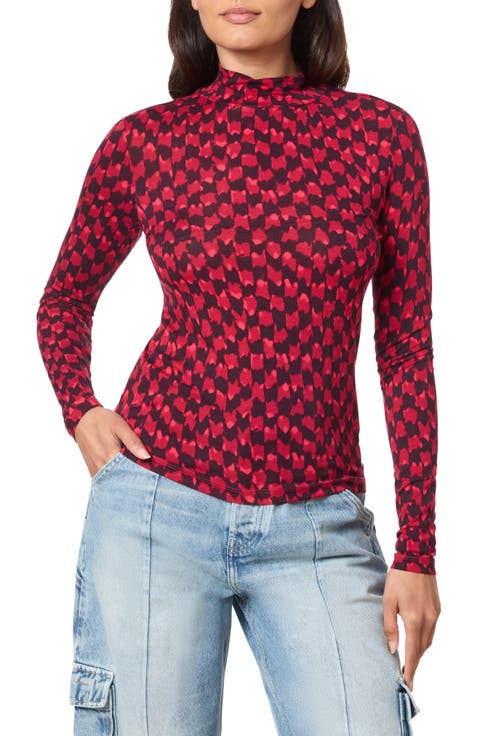 Ikat Checkerboard Mock Neck Top
