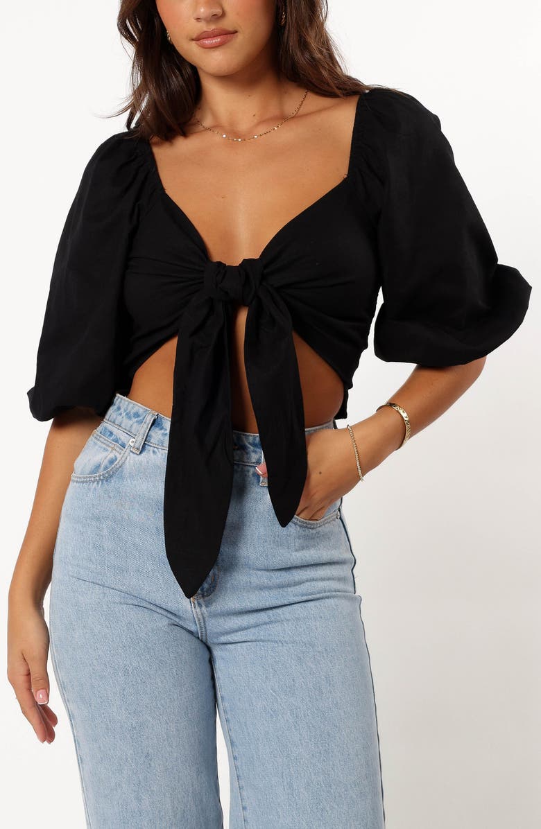 Petal & Pup Celine Tie Front Cotton & Linen Crop Top, Alternate, color,