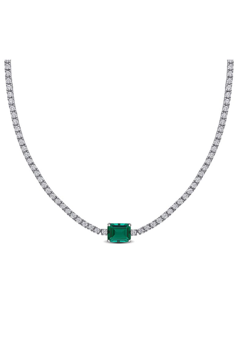 Lab-Created Emerald & White Sapphire Necklace, Main, color, Emerald