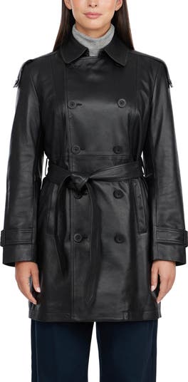 Double Breasted Leather Trench Coat