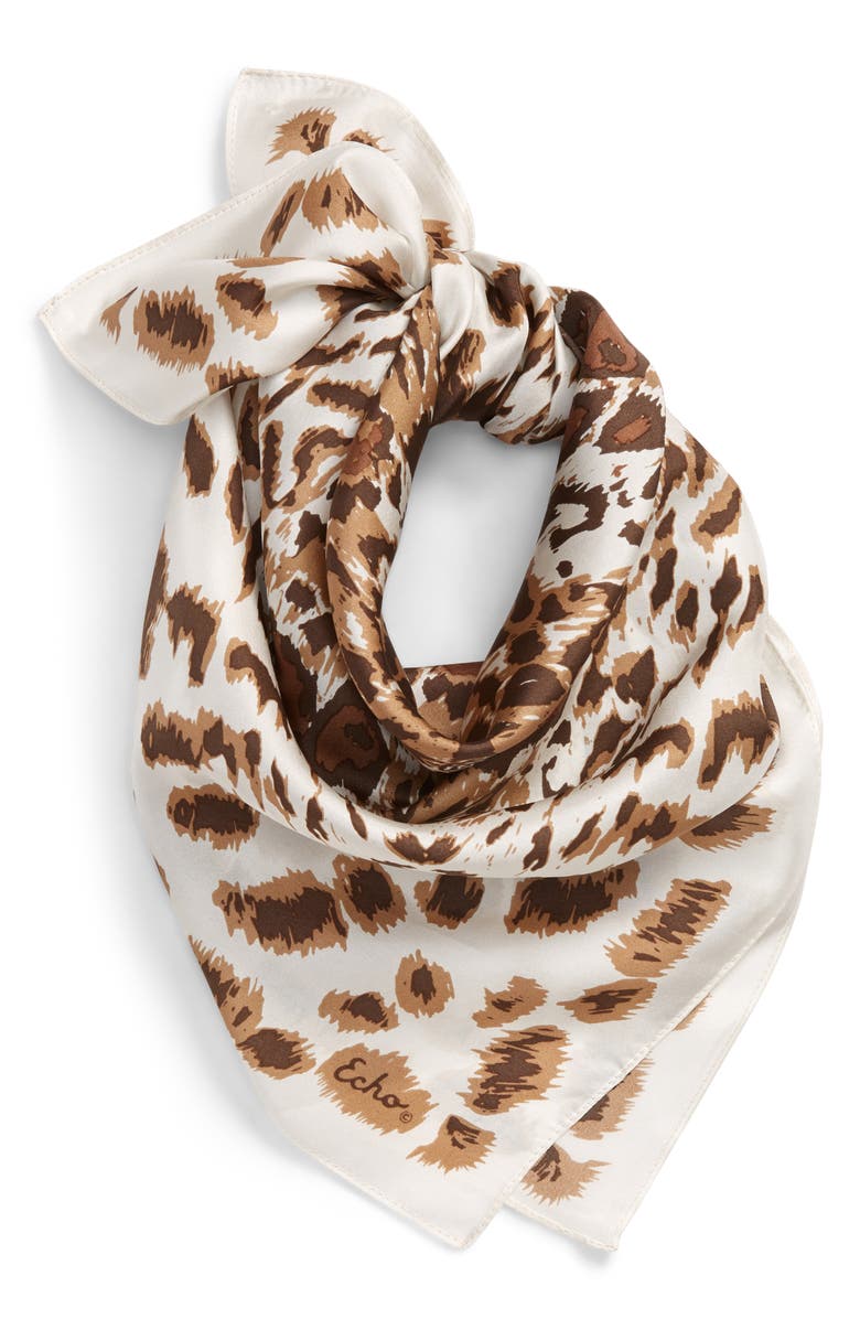 Echo Leopard Square Silk Scarf, Alternate, color,